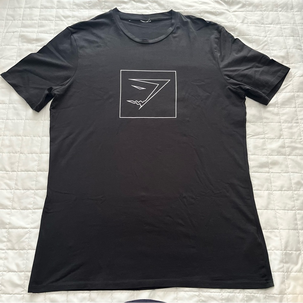 Gymshark T-Shirt Big Square Logo Black Athletic Performance Short Sleeve Sz XL